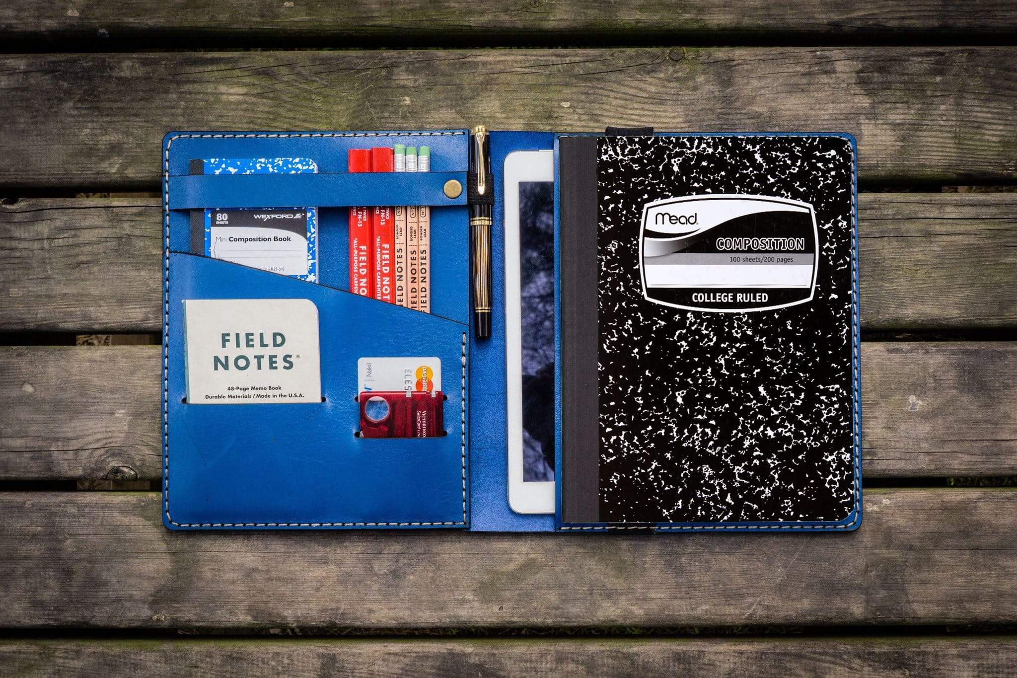 Composition Notebook Cover With iPad Air/Pro Pocket - Blue-Galen Leather