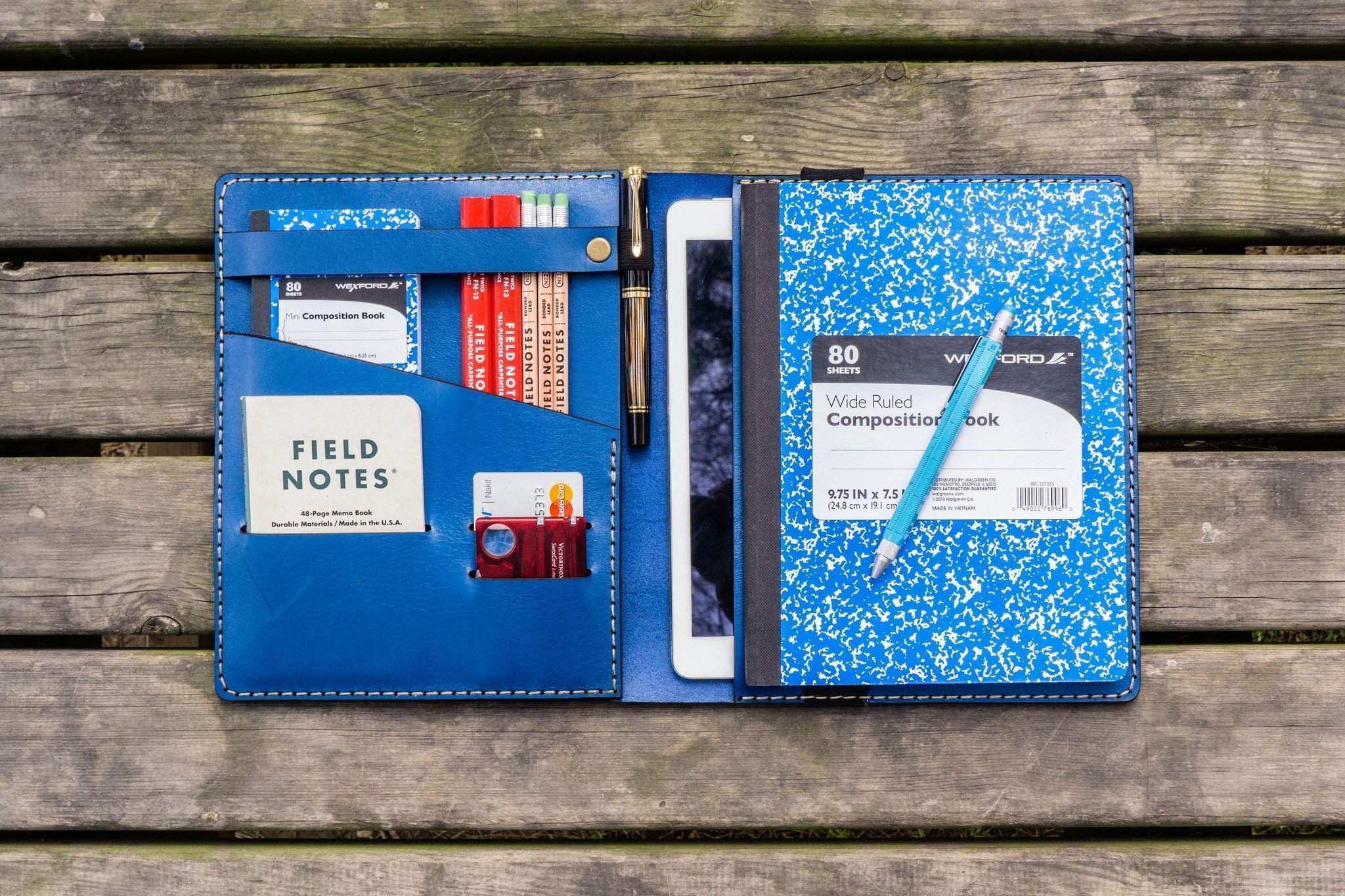 Composition Notebook Cover With iPad Air/Pro Pocket - Blue-Galen Leather
