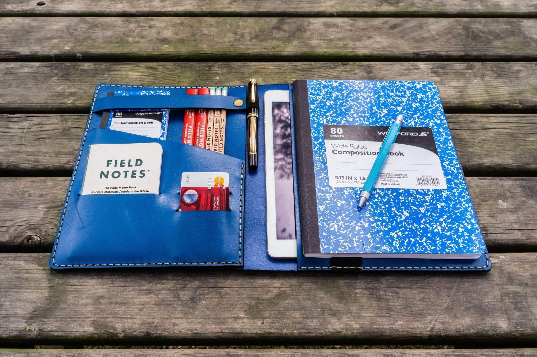 Composition Notebook Cover With iPad Air/Pro Pocket - Blue-Galen Leather