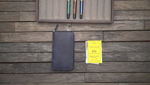 Leather Zippered 3 Slots Pen Case - Crazy Horse Brown