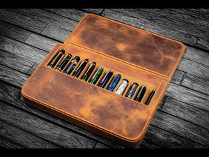 Leather Magnum Opus 12 Slots Hard Pen Case with Removable Pen Tray - Black