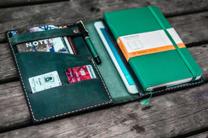 iPad Mini & Large Moleskine Cover - Crazy Horse Forest Green-Galen Leather