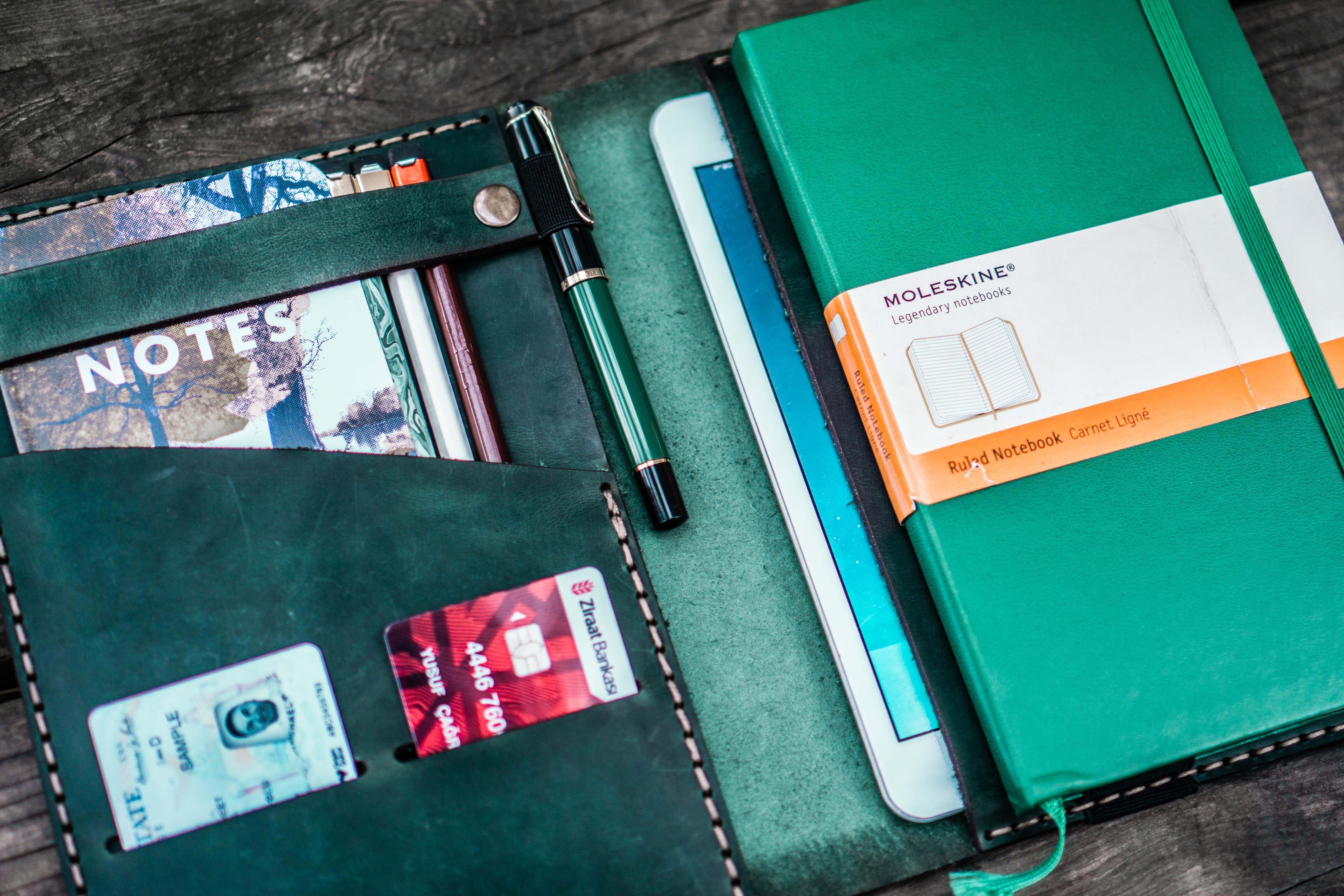 iPad Mini & Large Moleskine Cover - Crazy Horse Forest Green-Galen Leather