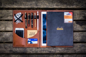 iPad Pro 12.9 & Letter/A4 Size Leather Padfolio - Brown-Galen Leather