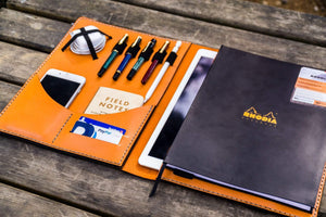 iPad Pro 12.9 & Letter/A4 Size Leather Padfolio - Orange-Galen Leather