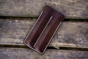 Leather Double Fountain Pen Case / Pen Sleeve - Dark Brown-Galen Leather