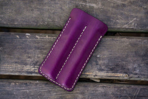 Leather Double Fountain Pen Case / Pen Sleeve - Purple-Galen Leather