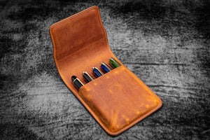 Leather Flap Pen Case for Five Pens - Crazy Horse Brown-Galen Leather
