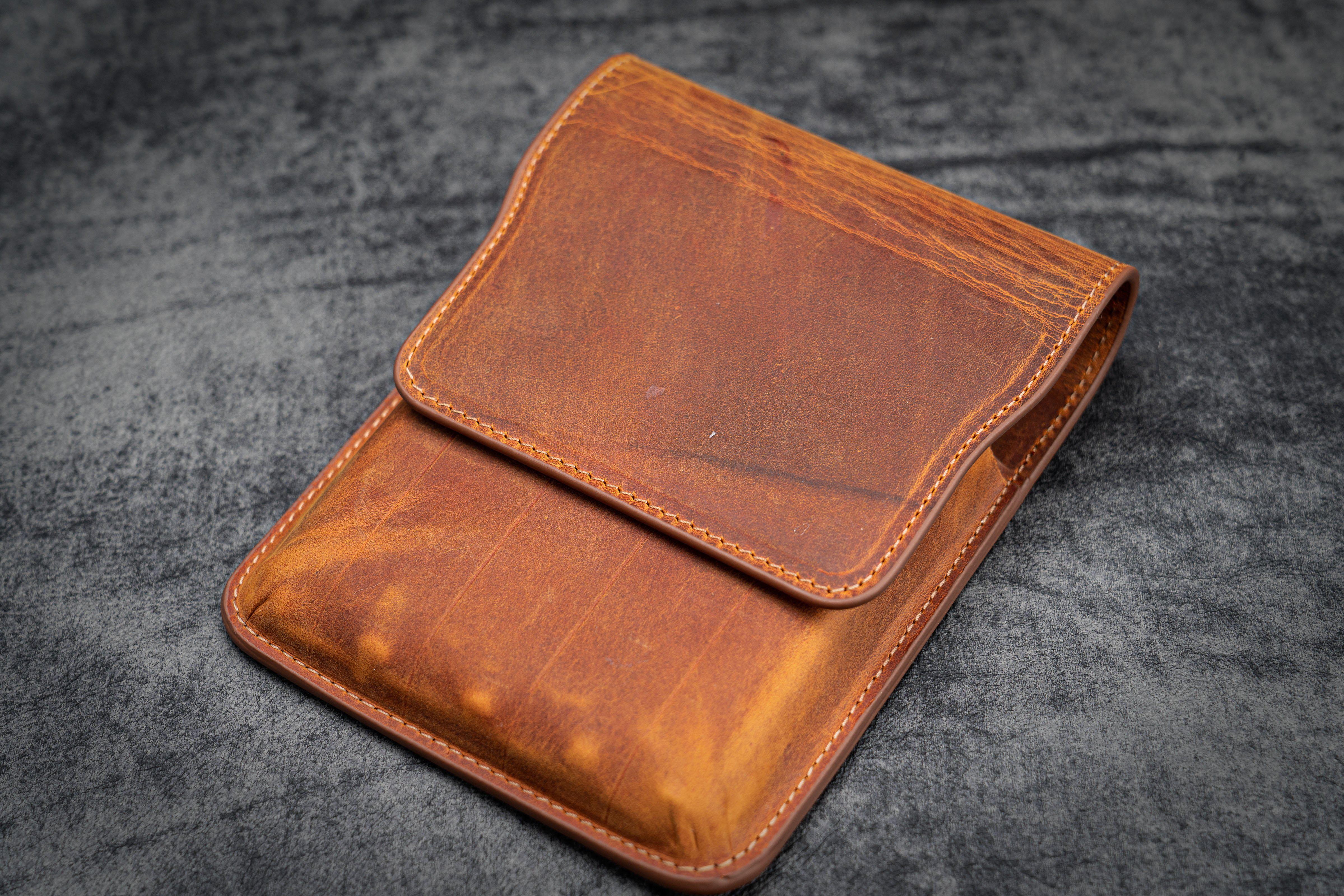 Leather Flap Pen Case for Five Pens - Crazy Horse Brown-Galen Leather