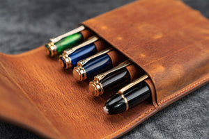 Leather Flap Pen Case for Five Pens - Crazy Horse Brown-Galen Leather
