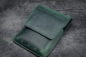 Leather Flap Pen Case for Five Pens - Crazy Horse Forest Green-Galen Leather
