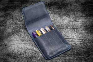 Leather Flap Pen Case for Five Pens - Crazy Horse Navy Blue-Galen Leather