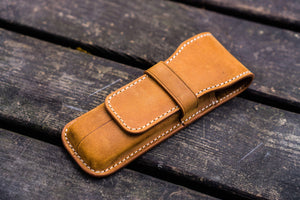 Leather Flap Pen Case for Two Pens - Crazy Horse Brown-Galen Leather