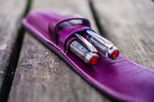 Leather Flap Pen Case for Two Pens - Purple-Galen Leather