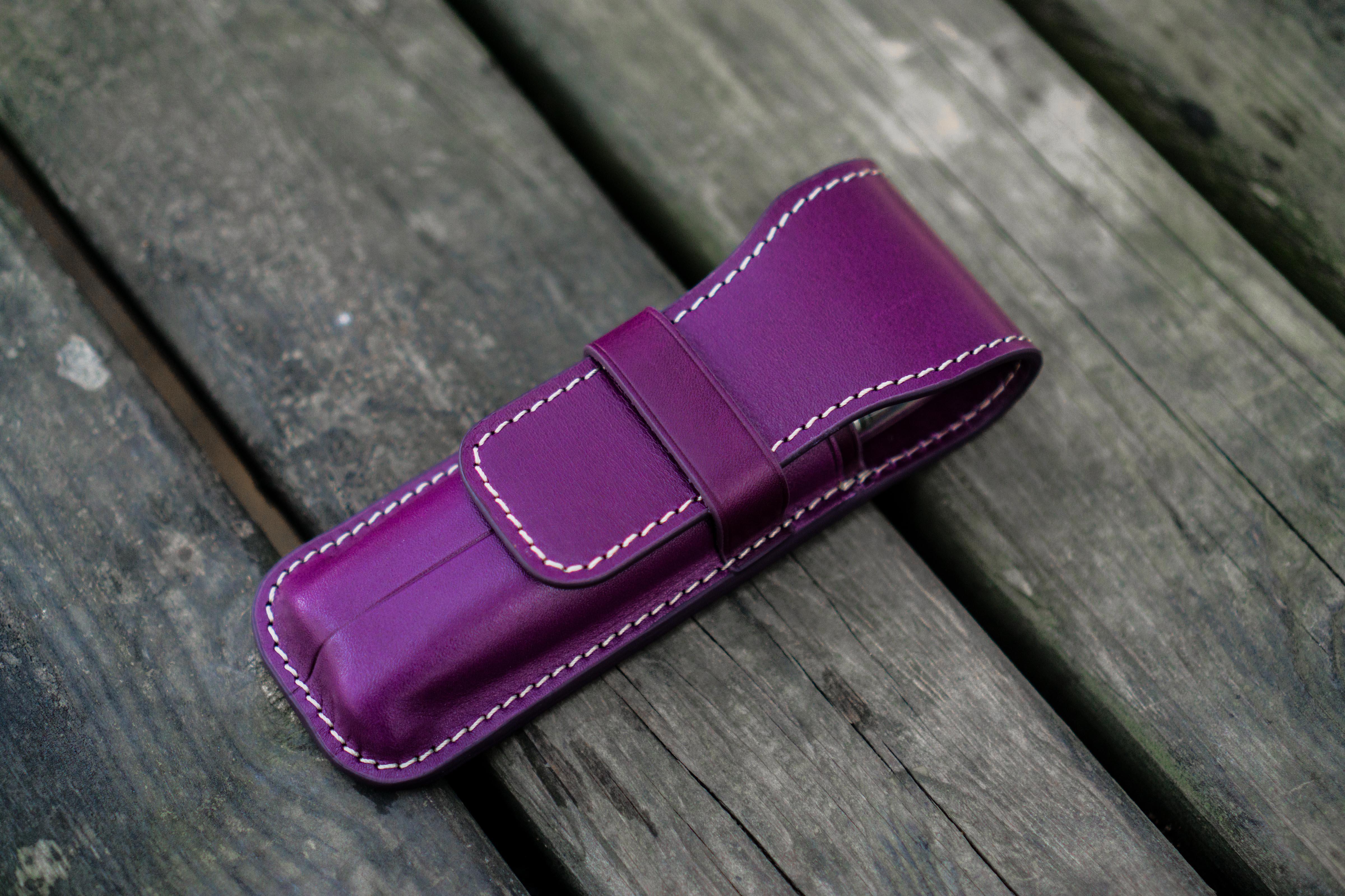 Leather Flap Pen Case for Two Pens - Purple-Galen Leather