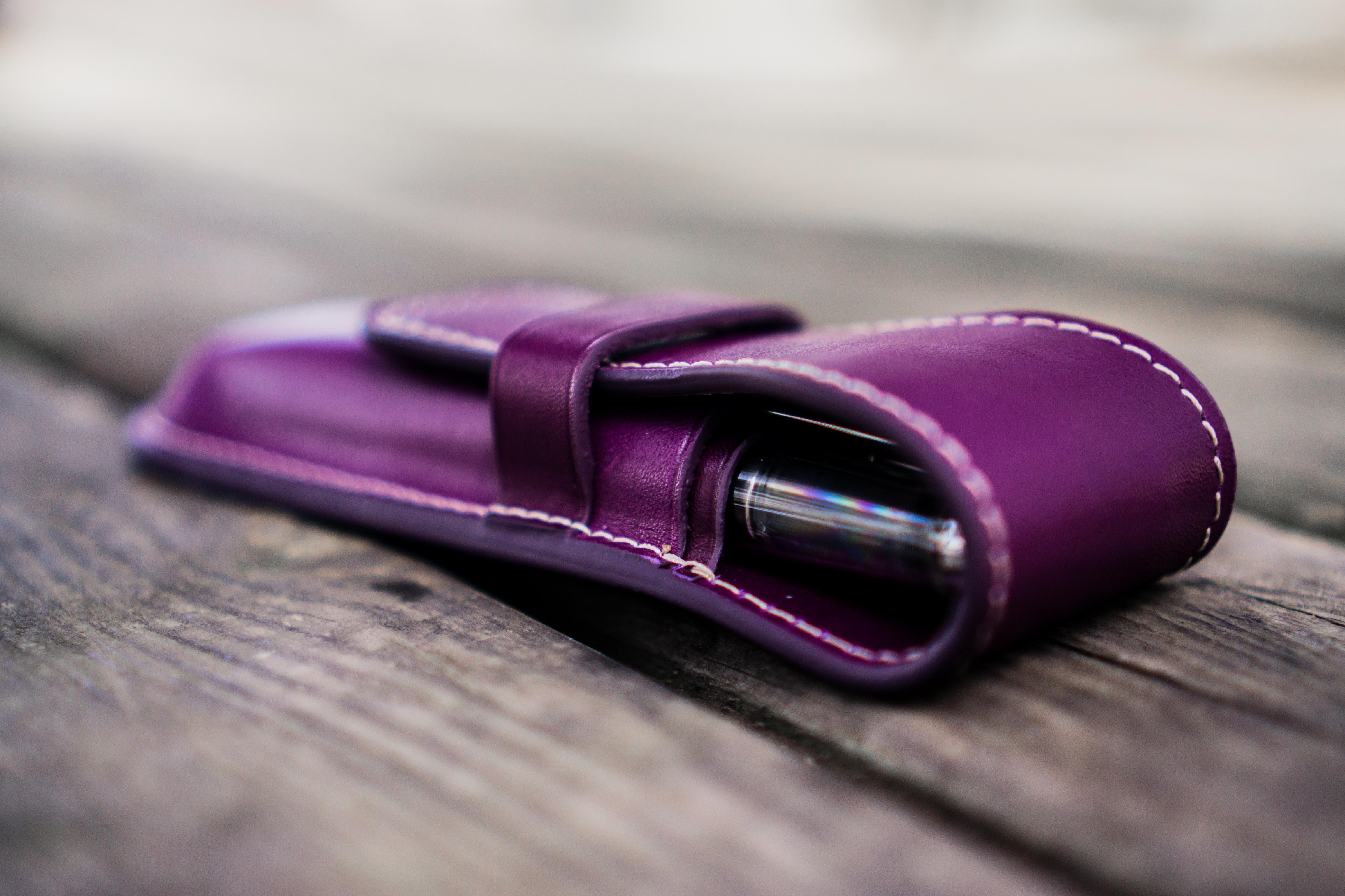 Leather Flap Pen Case for Two Pens - Purple-Galen Leather
