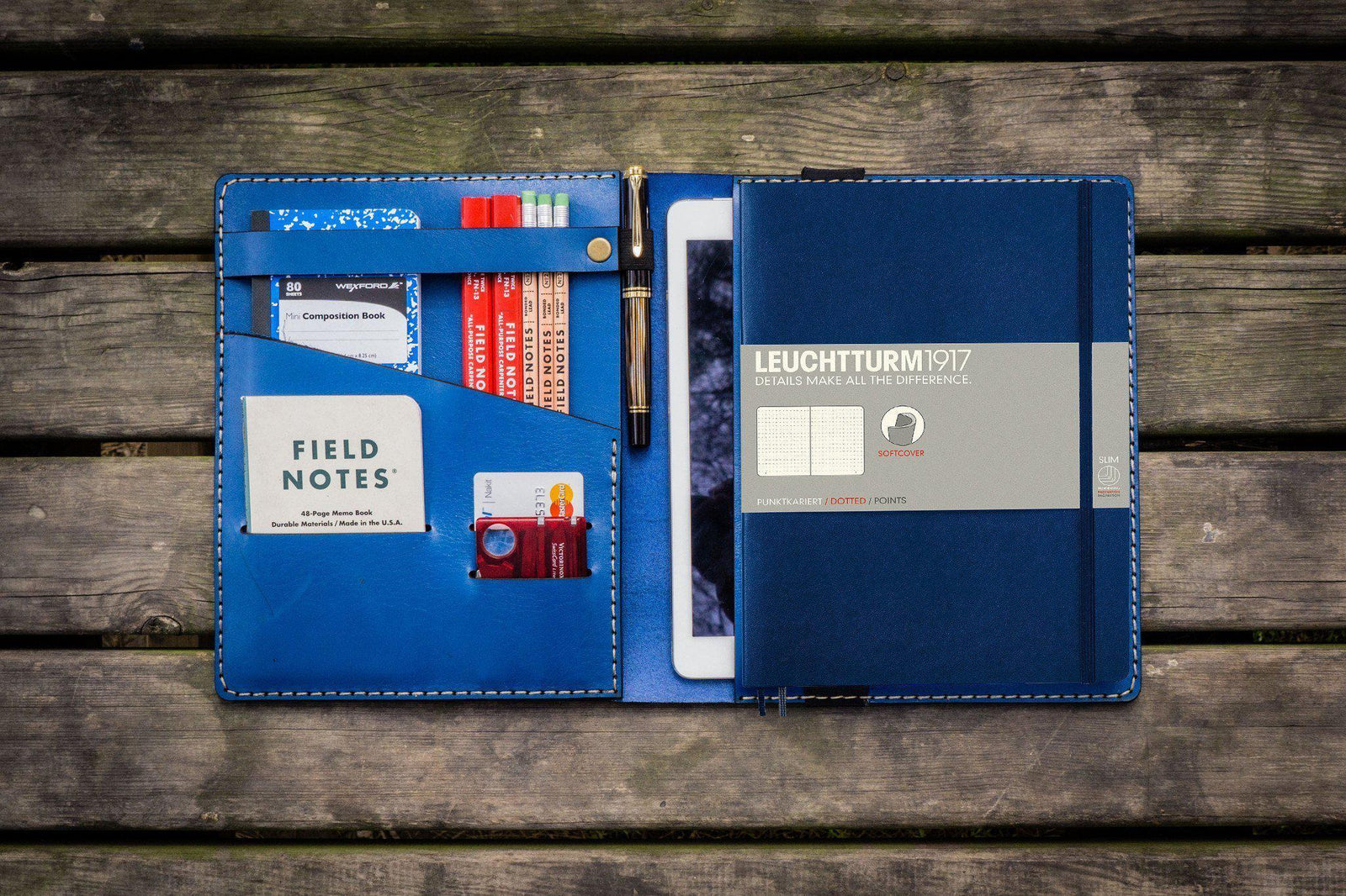 Leather Leuchtturm1917 B5 Notebook & iPad Air/Pro Cover - Blue-Galen Leather