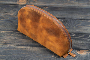 Leather Lunar Makeup / Toiletry Bag - Crazy Horse Brown-Galen Leather