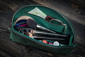 Leather Lunar Makeup / Toiletry Bag - Crazy Horse Forest Green-Galen Leather