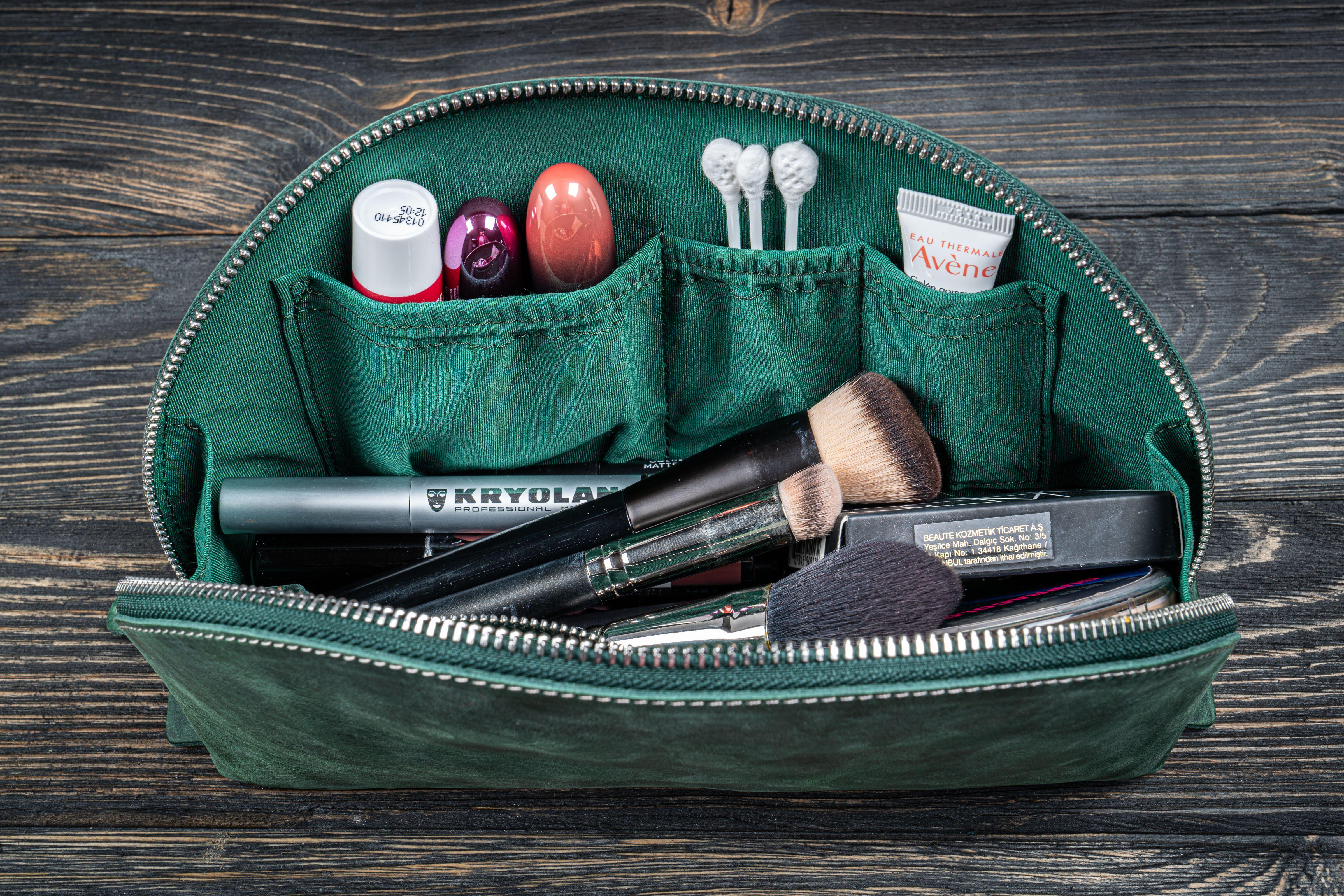 Leather Lunar Makeup / Toiletry Bag - Crazy Horse Forest Green-Galen Leather