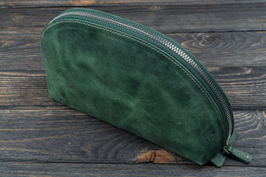 Leather Lunar Makeup / Toiletry Bag - Crazy Horse Forest Green-Galen Leather