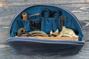 Leather Lunar Makeup / Toiletry Bag - Crazy Horse Navy Blue-Galen Leather