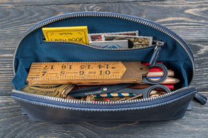 Leather Lunar Makeup / Toiletry Bag - Crazy Horse Navy Blue-Galen Leather