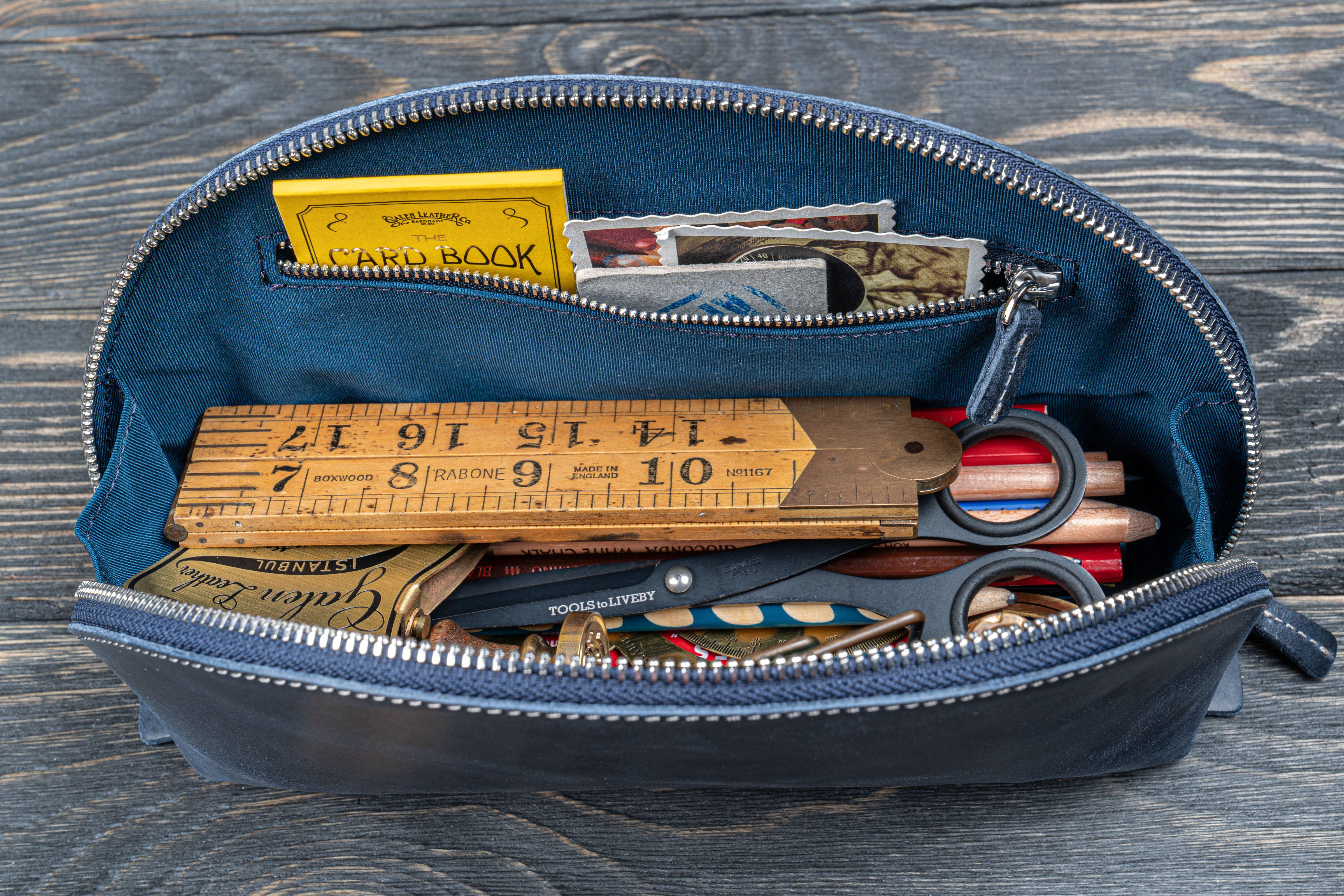 Leather Lunar Makeup / Toiletry Bag - Crazy Horse Navy Blue-Galen Leather