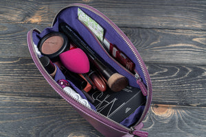 Leather Lunar Makeup / Toiletry Bag - Purple-Galen Leather