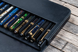 Leather Magnum Opus 12 Slots Hard Pen Case with Removable Pen Tray - Black-Galen Leather