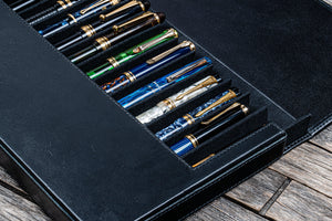 Leather Magnum Opus 12 Slots Hard Pen Case with Removable Pen Tray - Black-Galen Leather