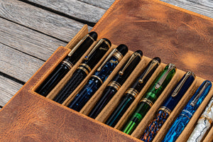 Leather Magnum Opus 12 Slots Hard Pen Case with Removable Pen Tray - Crazy Horse Brown-Galen Leather