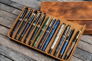 Leather Magnum Opus 12 Slots Hard Pen Case with Removable Pen Tray - Crazy Horse Brown-Galen Leather