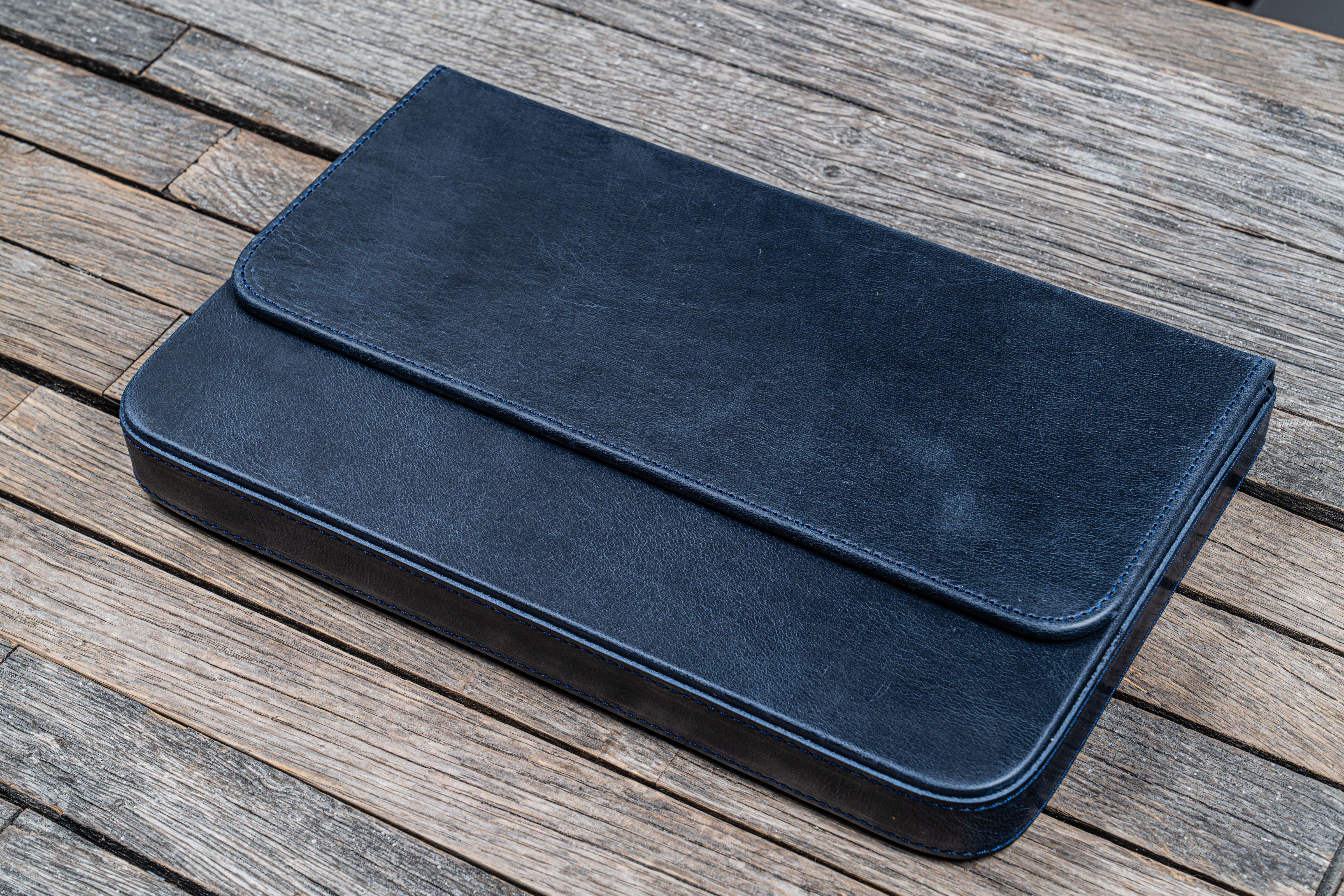 Leather Magnum Opus 12 Slots Hard Pen Case with Removable Pen Tray - Crazy Horse Navy Blue-Galen Leather