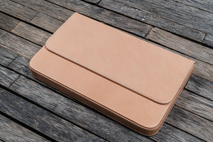 Leather Magnum Opus 12 Slots Hard Pen Case with Removable Pen Tray - Undyed Leather-Galen Leather