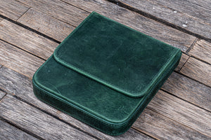Handmade Crazy Horse Forest Green Leather Magnum Opus 6 Slots Hard Pen Case with Removable Pen Tray - Galen Leather