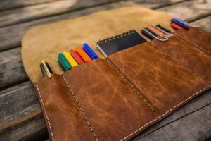 Leather Pen Roll - Rustic Brown-Galen Leather