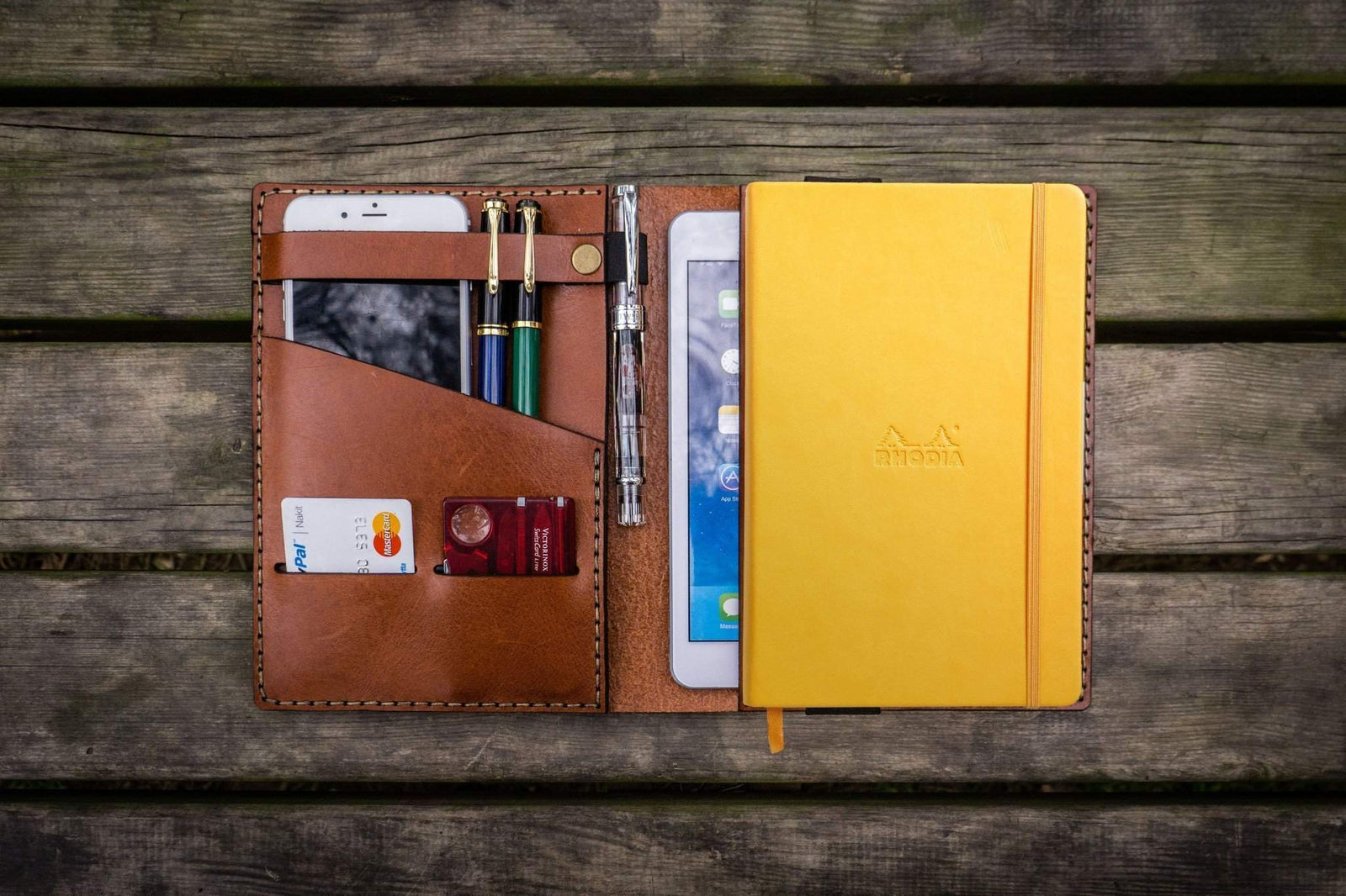 Leather Rhodia A5 Notebook & iPad Mini Cover - Brown-Galen Leather