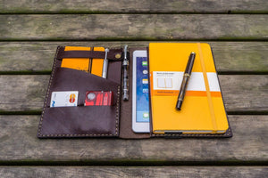 Leather Rhodia A5 Notebook & iPad Mini Cover - Dark Brown-Galen Leather