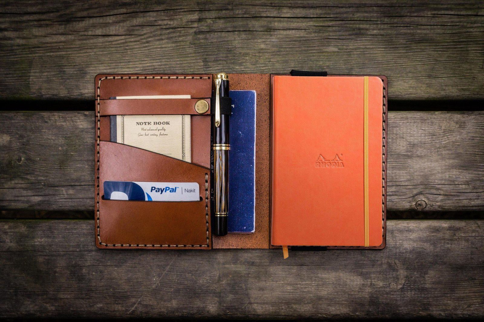 Leather Rhodia A6 Notebook Cover - Brown-Galen Leather