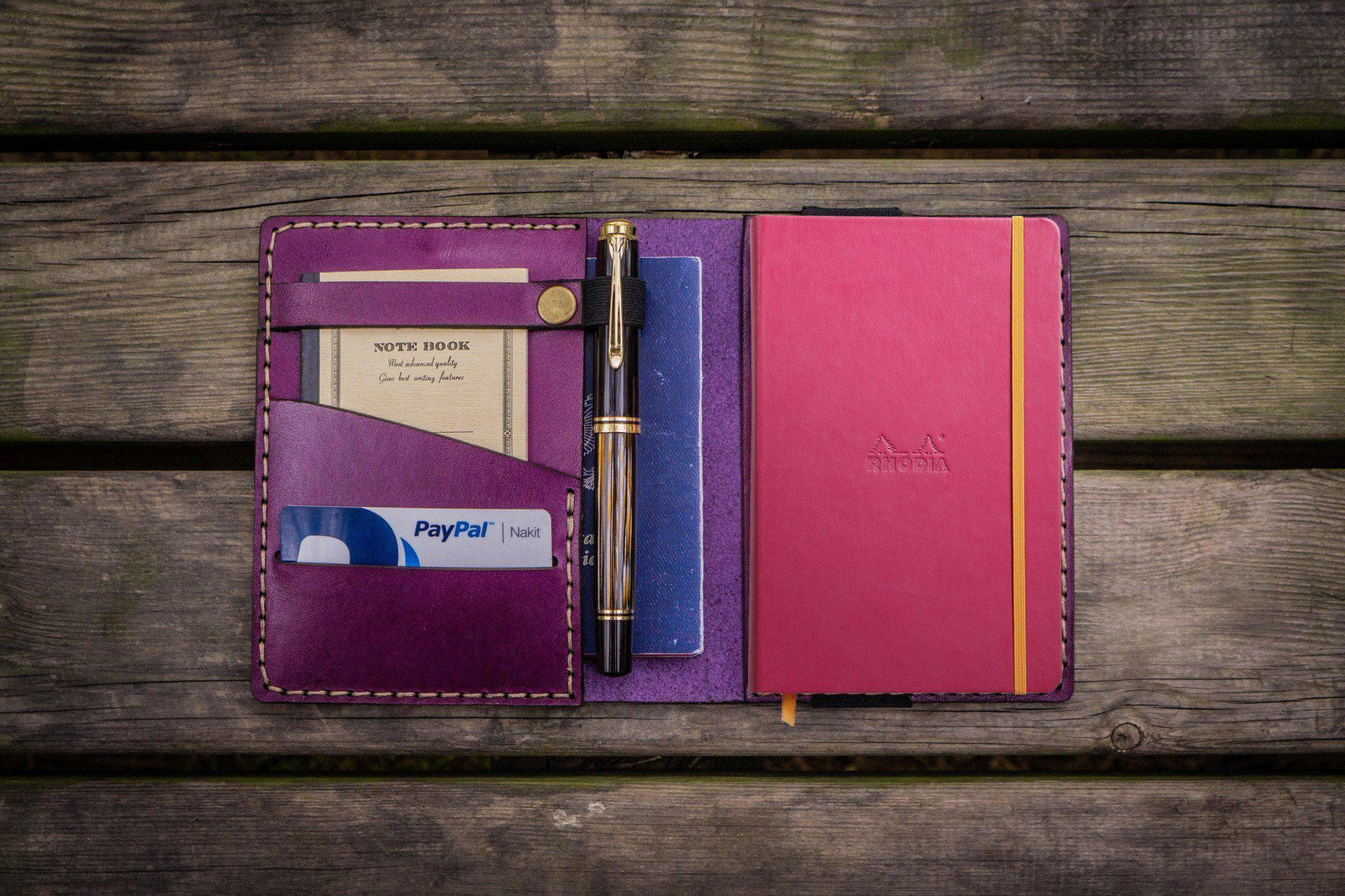 Leather Rhodia A6 Notebook Cover - Purple-Galen Leather