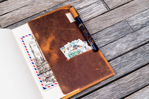 Leather Slim A5 Notebook / Planner Cover - Crazy Horse Brown-Galen Leather