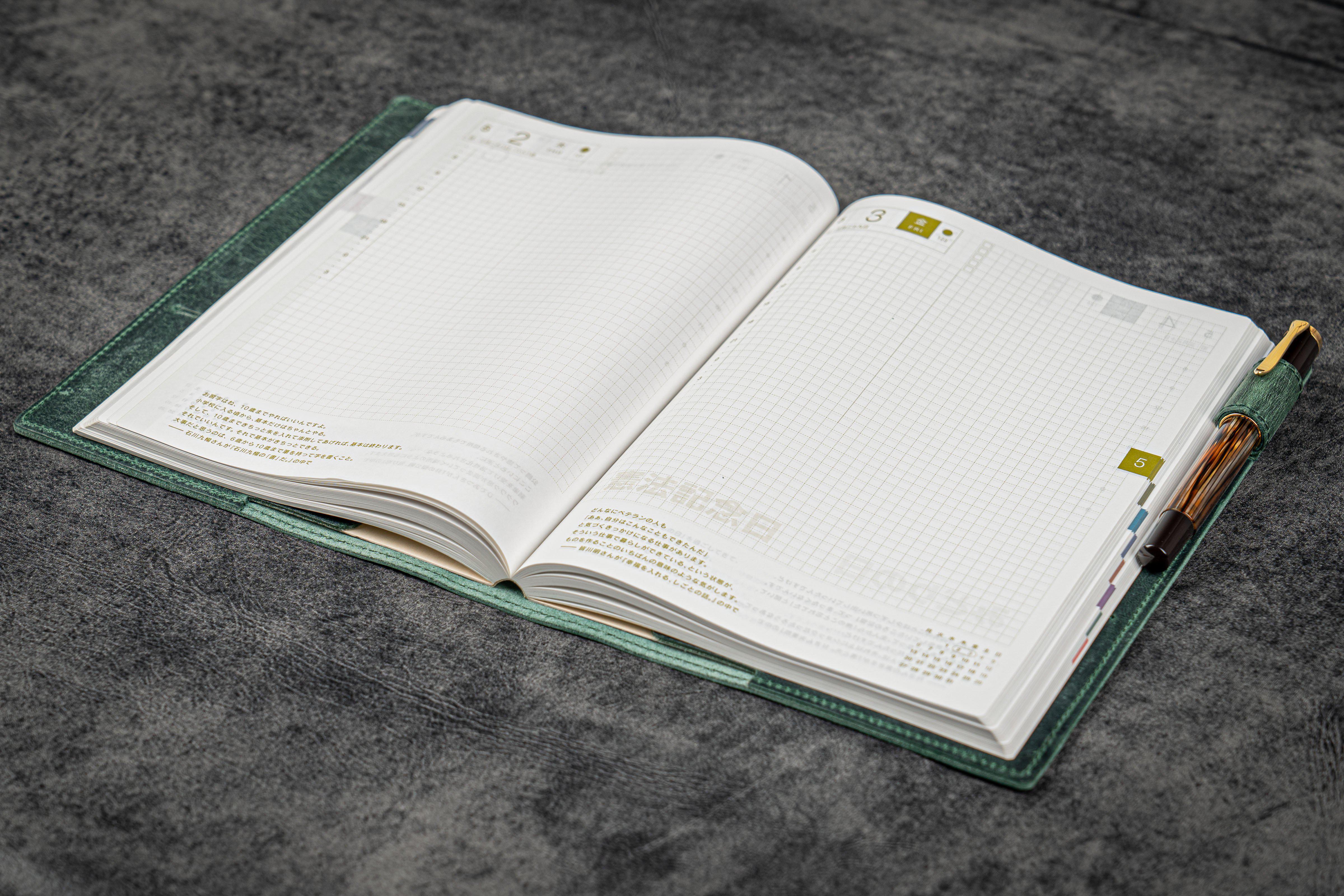 Leather Slim A5 Notebook / Planner Cover - Crazy Horse Forest Green-Galen Leather