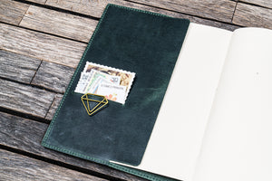 Leather Slim A5 Notebook / Planner Cover - Crazy Horse Forest Green-Galen Leather