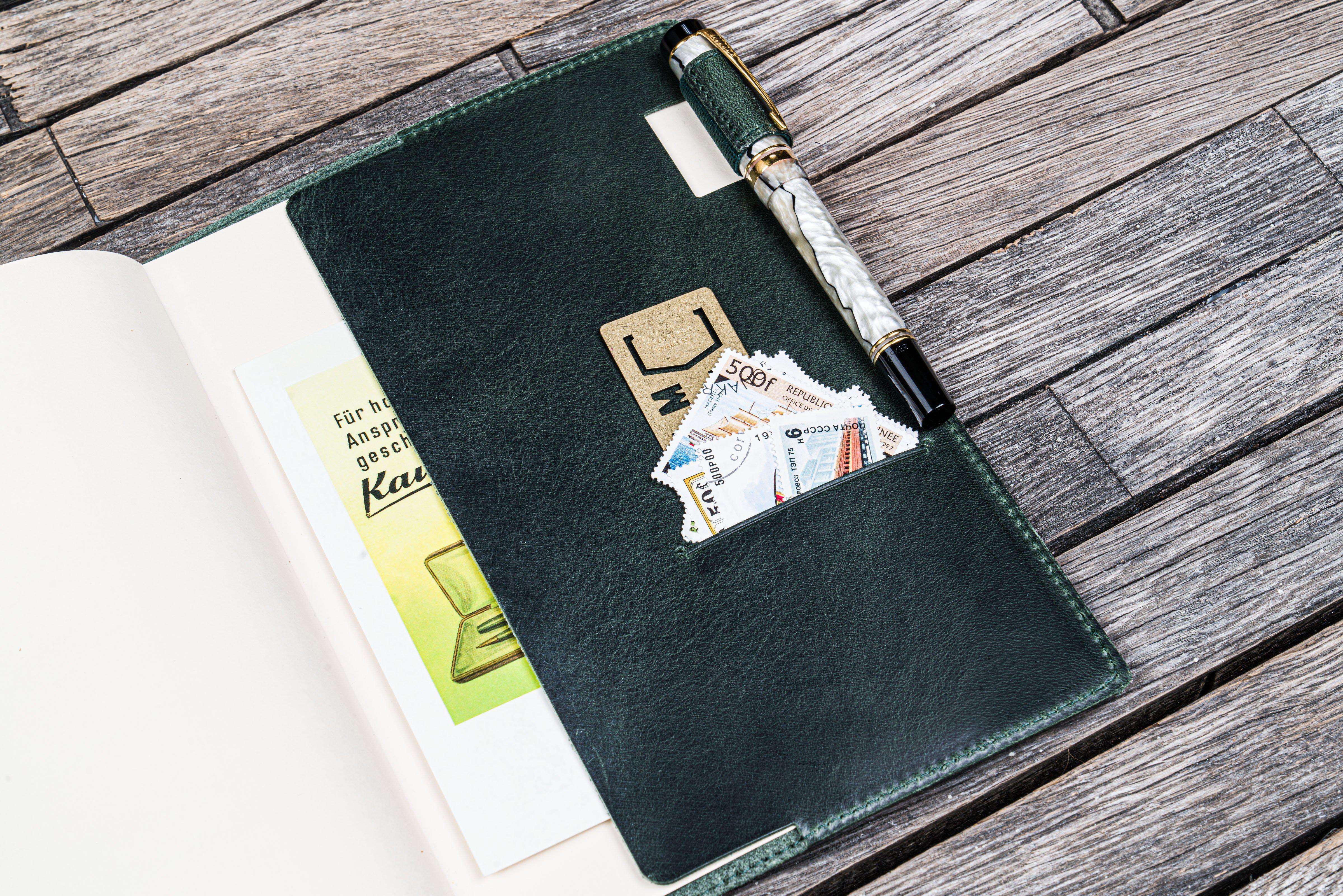 Leather Slim A5 Notebook / Planner Cover - Crazy Horse Forest Green-Galen Leather
