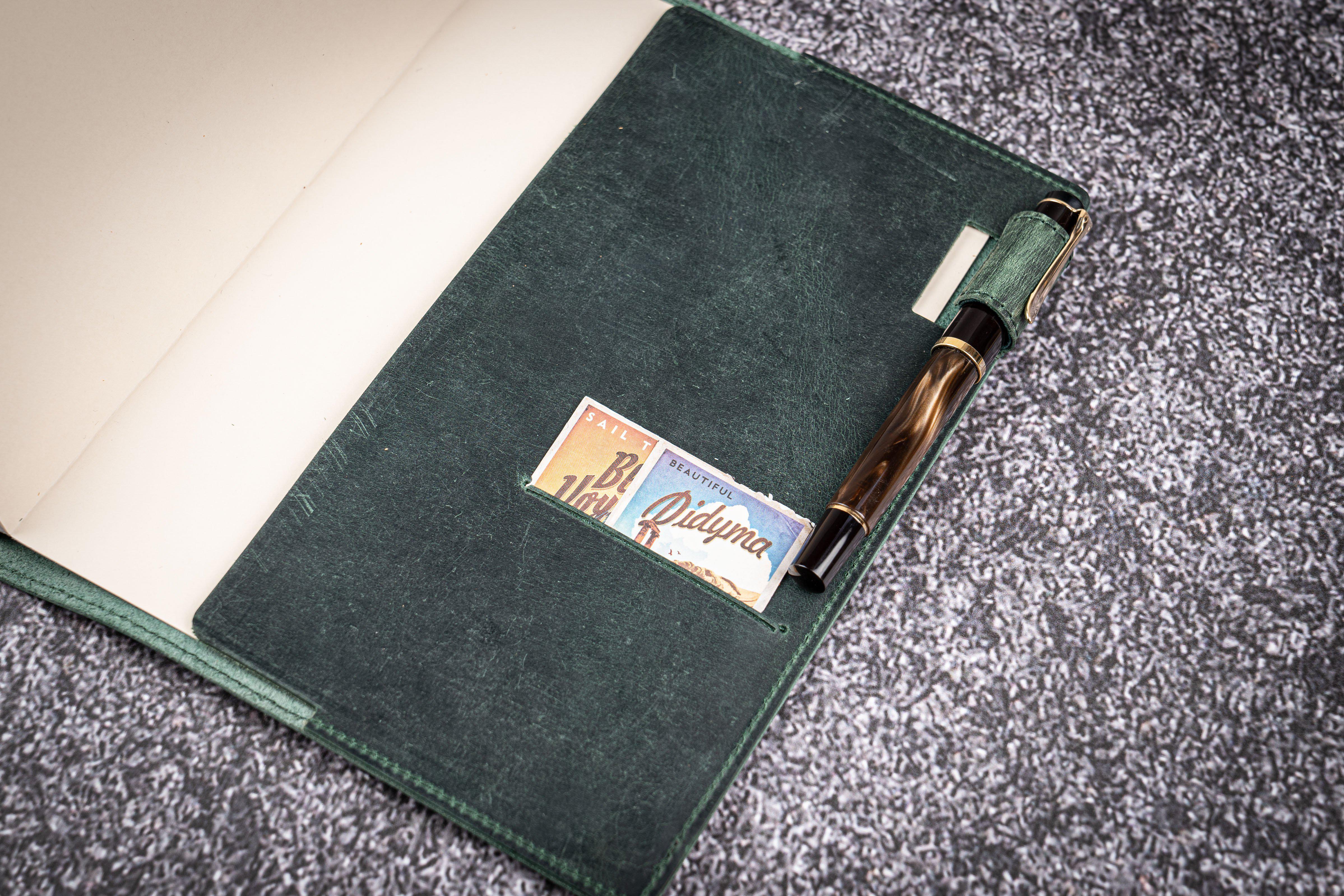 Leather Slim A5 Notebook / Planner Cover - Crazy Horse Forest Green-Galen Leather