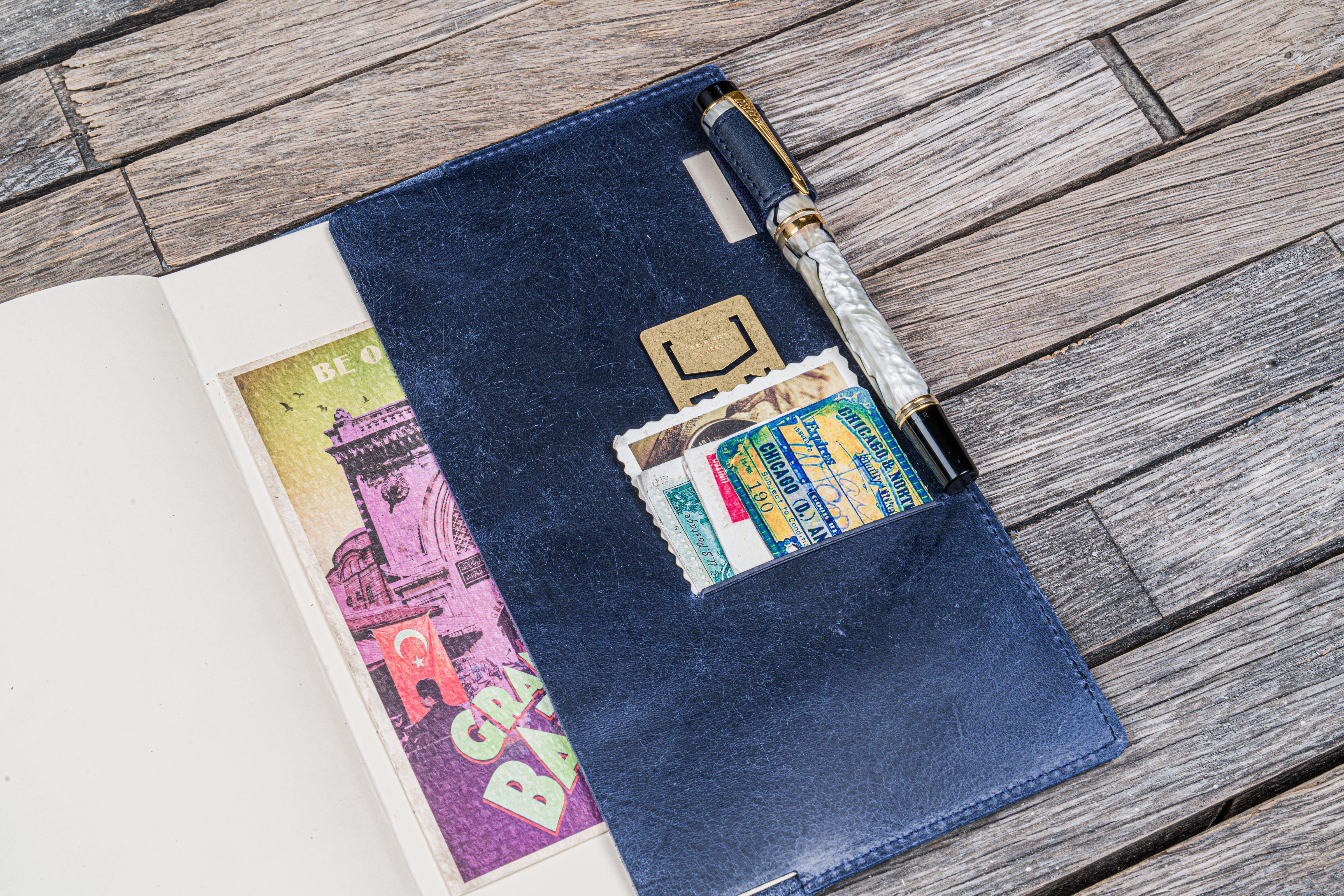 Leather Slim A5 Notebook / Planner Cover - Crazy Horse Navy Blue-Galen Leather