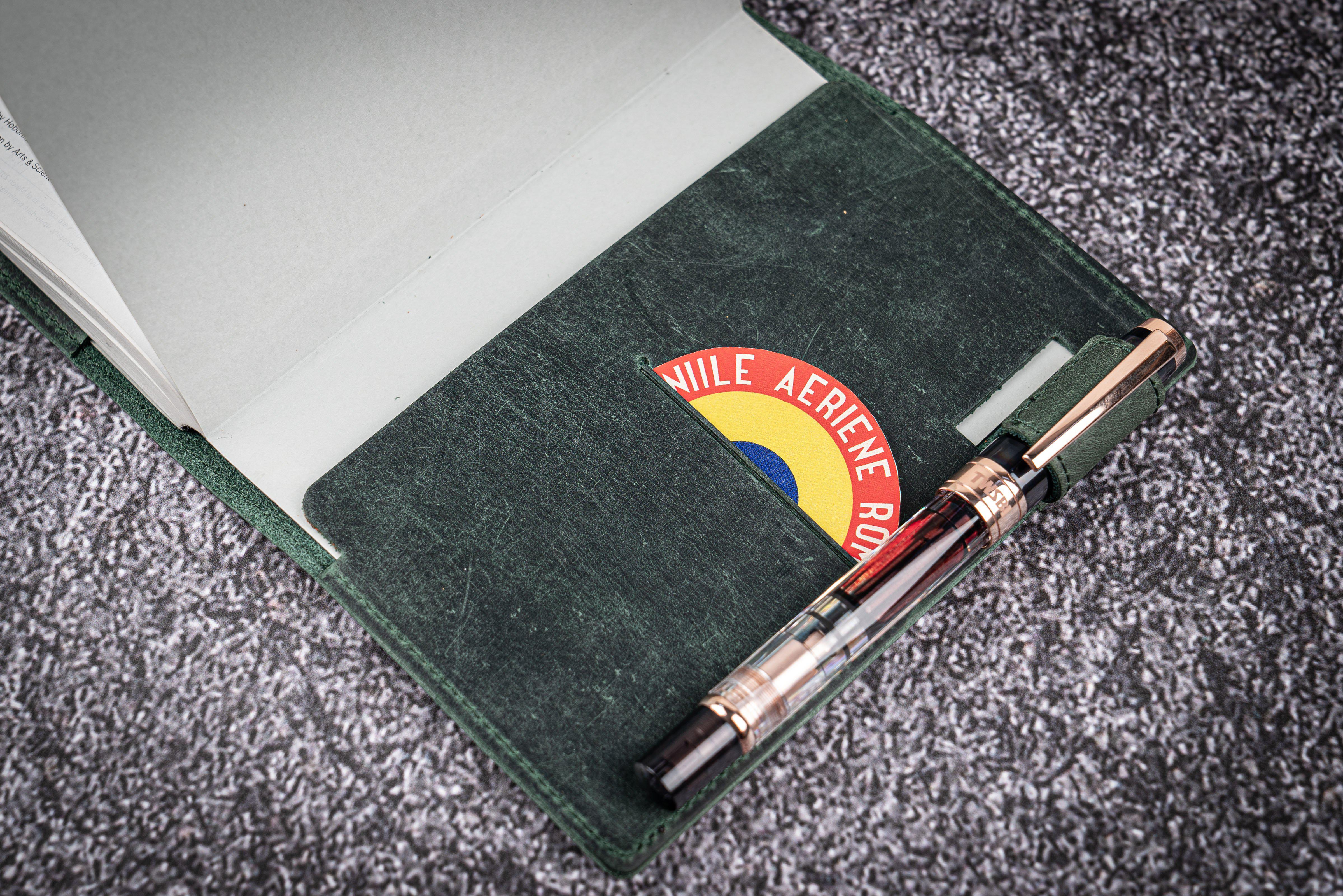 Leather Slim A6 Notebook / Planner Cover - Crazy Horse Forest Green-Galen Leather
