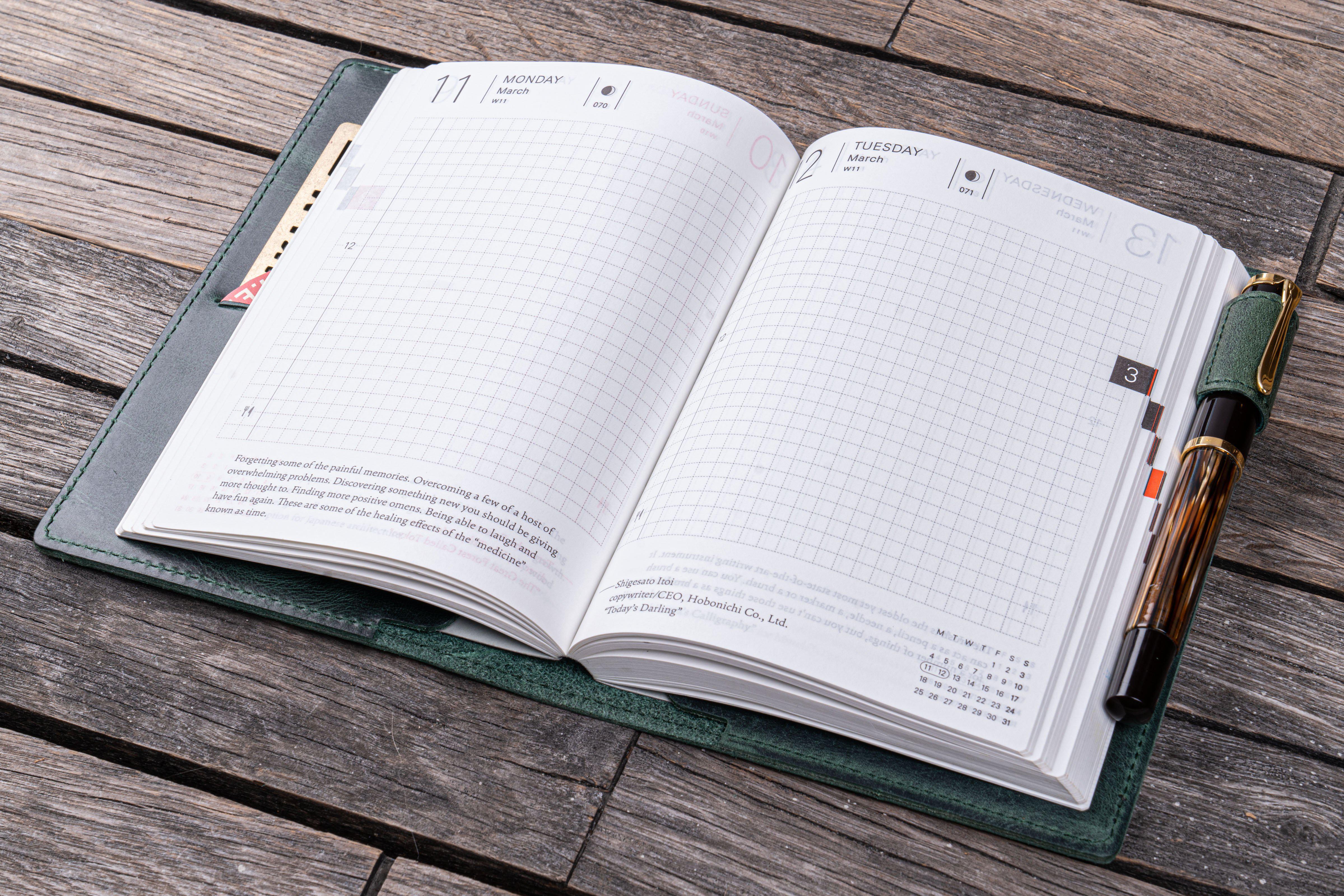Leather Slim A6 Notebook / Planner Cover - Crazy Horse Forest Green-Galen Leather