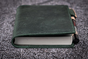 Leather Slim A6 Notebook / Planner Cover - Crazy Horse Forest Green-Galen Leather